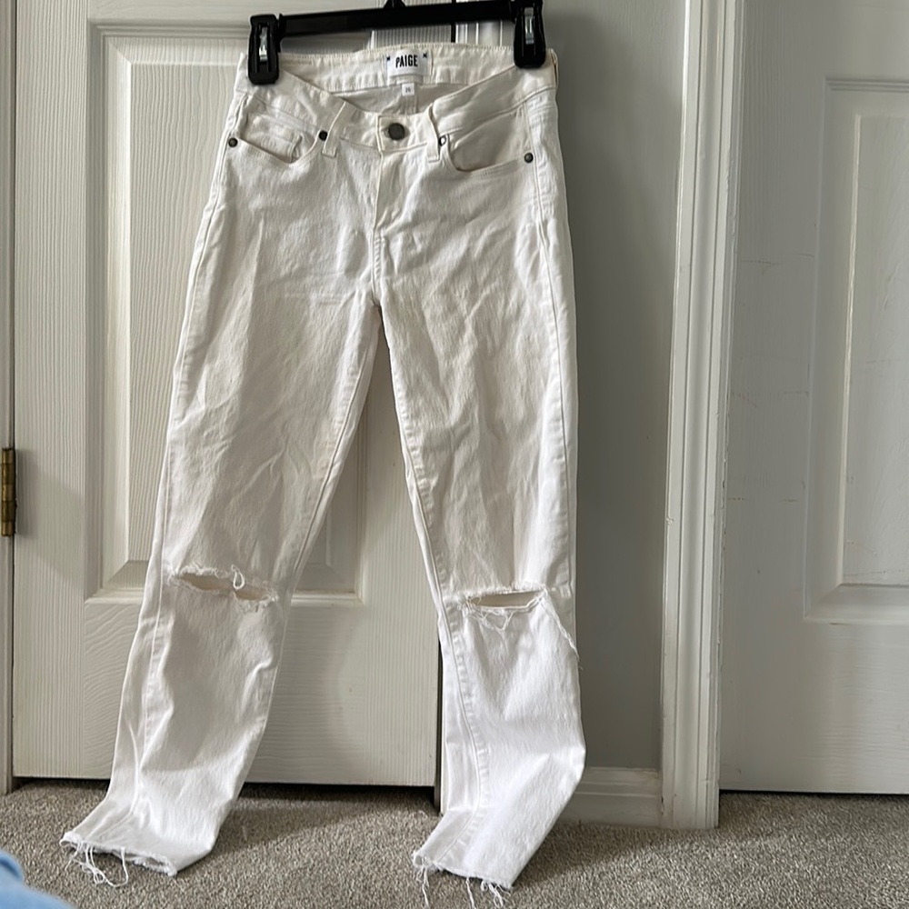 Paige white ripped skinny jeans